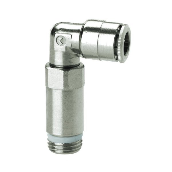 Camozzi #6525 8-1/4, Extended Male Elbow Swivel, Super Rapid Fitting, Nickel Plated, Elbow, Ext, G1/4, 8MM 6525 8-1/4